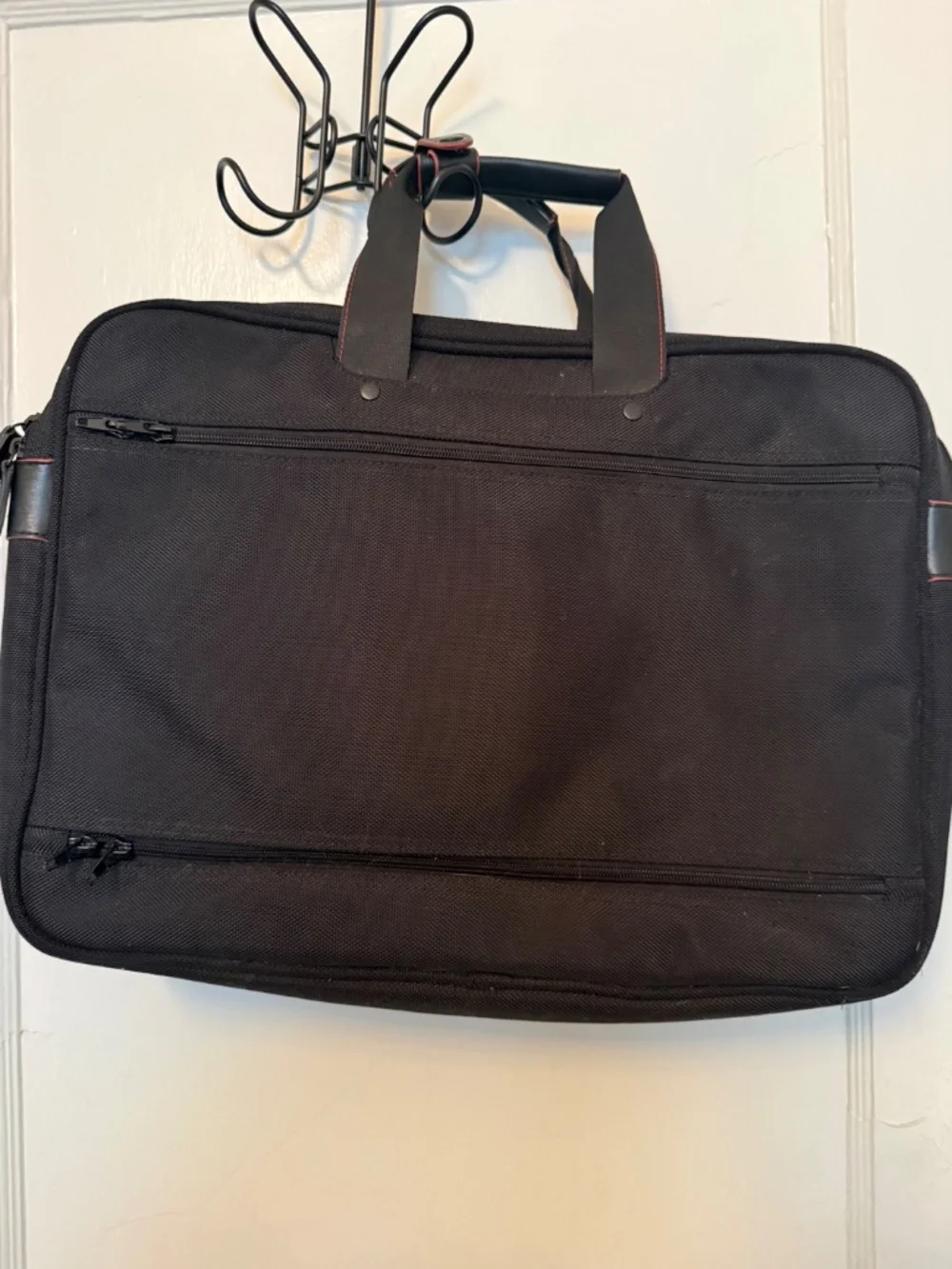 BMW M series black leather/canvas double laptop bag